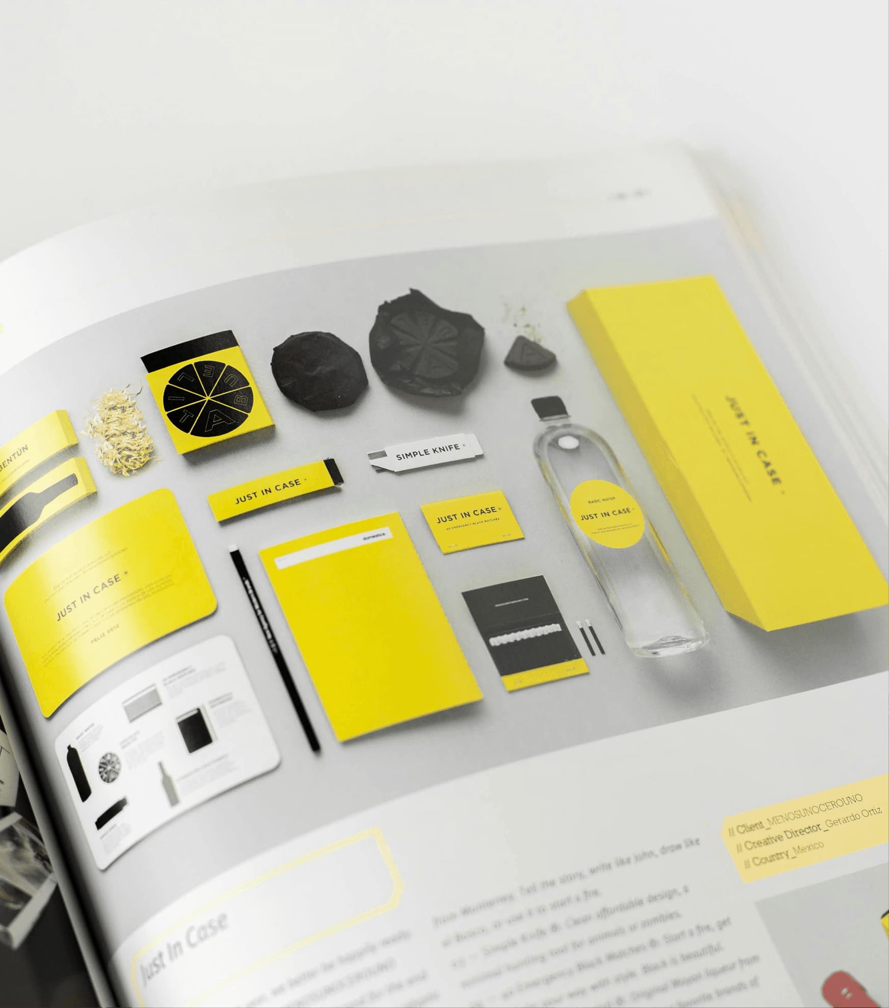 Minimalist yellow and black packaging design materials, mockup with labels, boxes, and product branding