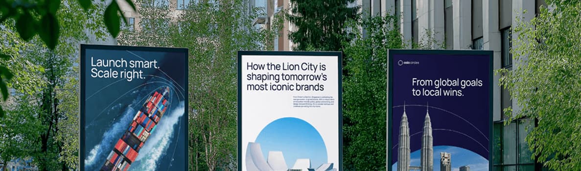 Three science research posters for urban sustainability and global goals, featuring rockets and climate icons outdoors